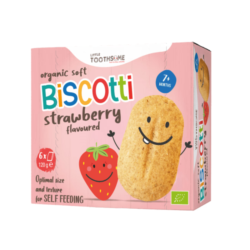 Biscuiti Bio pentru copii (7 luni+) Capsuni fara Zahar Adaugat Little Toothsome