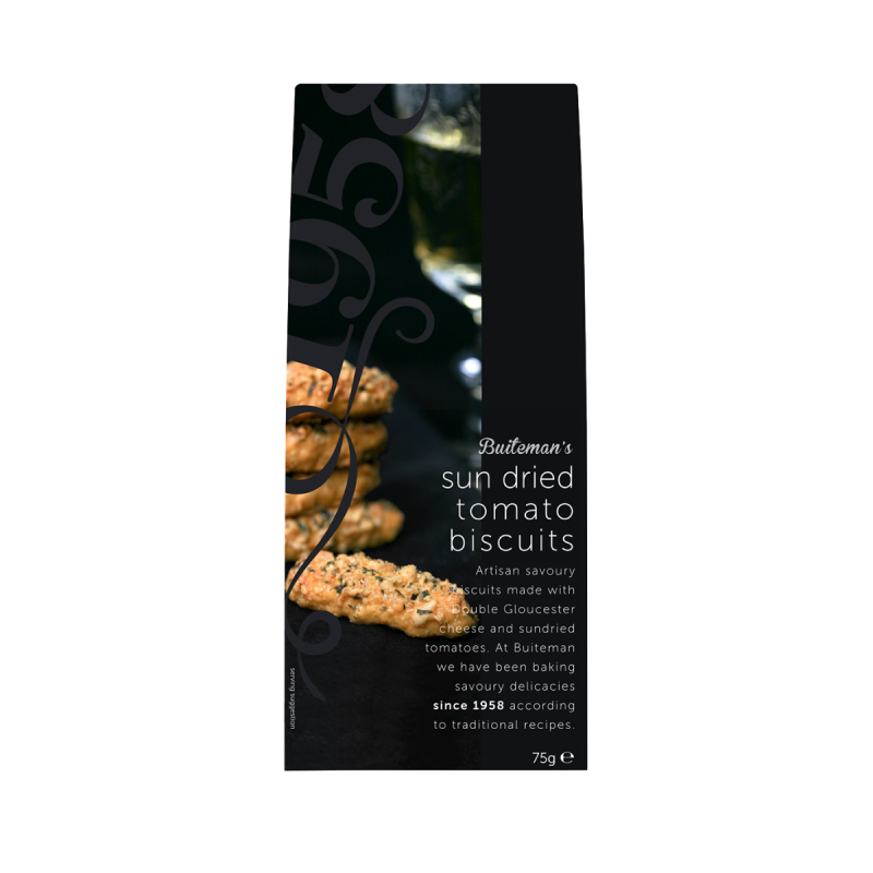 Biscuiti Sarati Gourmet cu Rosii uscate si branza Double Gloucester Buiteman