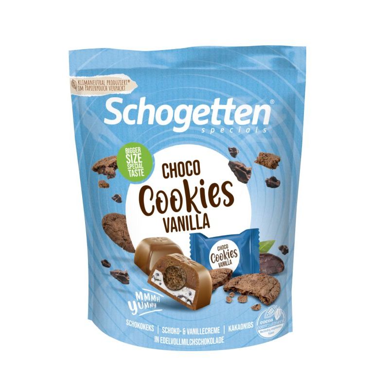 Ciocolată Schogetten cu lapte cu Biscuiți si umplutura de vanilie Choco Cookies Vanilla Specials