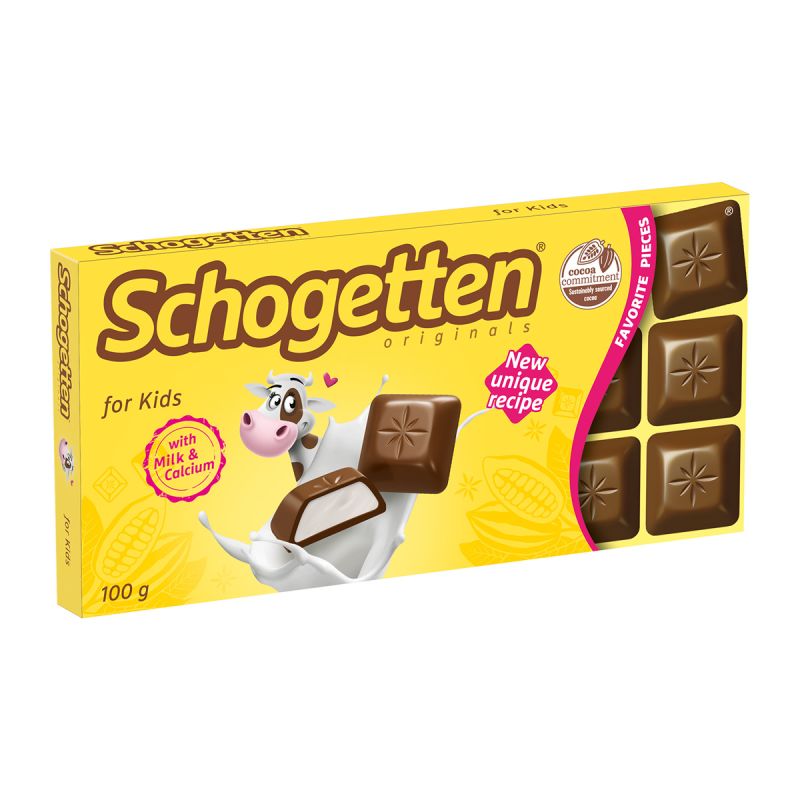 Ciocolată Schogetten cu lapte, umplută cu cremă cu lapte Kids