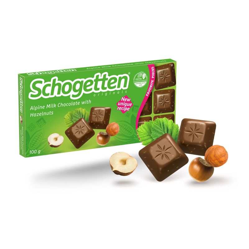 Ciocolata Schogetten cu lapte alpin și bucatele de alune de padure prajite 2