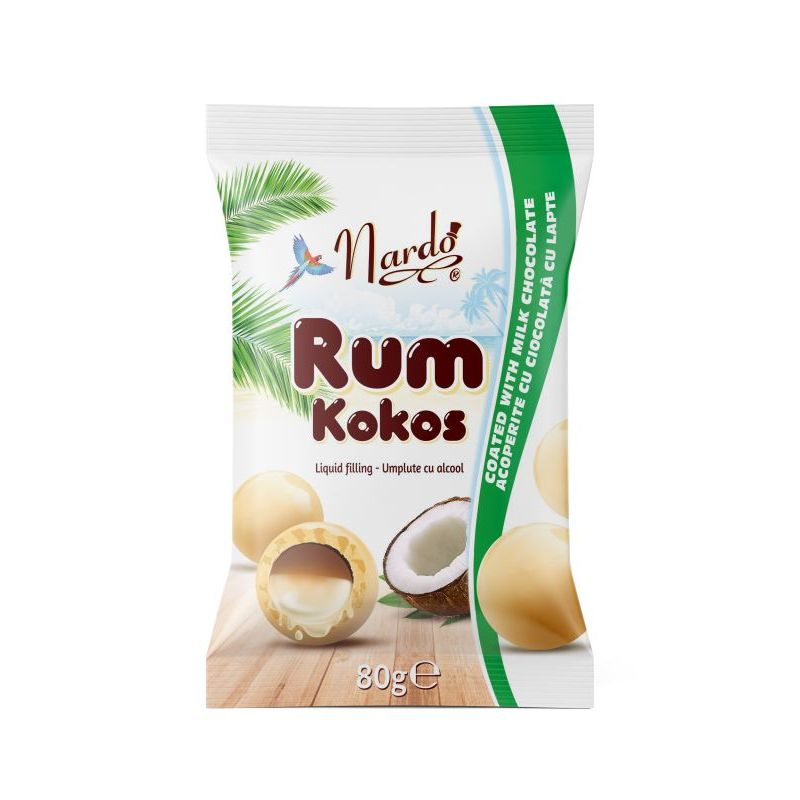 Drajeuri Rum Kokos învelite in ciocolată albă Nardo